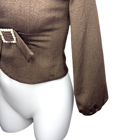 Svetlana Brown Blazer Contrast Lapel Rhinestone Statement Button Closure Size 8 - Picture 5 of 10